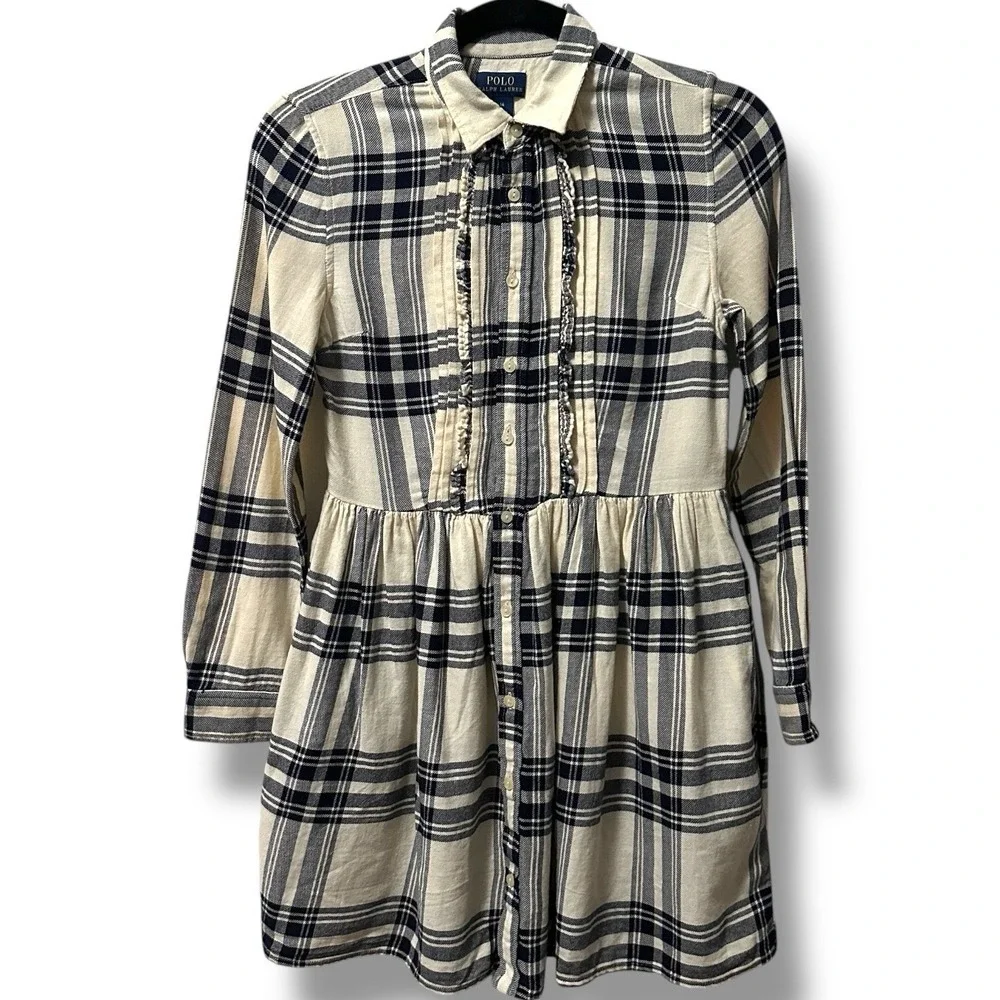 Polo Ralph Lauren‎ Plaid Flannel Shirtdress Girl's 14 Pony Preppy Classic School